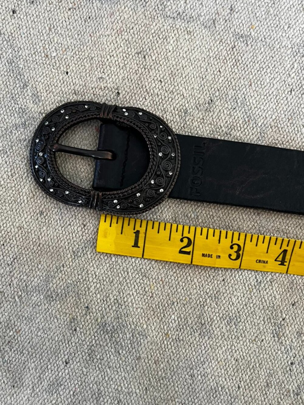 Fossil Woman's Black Western Embellished Round Rhinestone Leather Belt Sz Lr - Picture 2 of 11